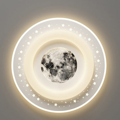 Contemporary Creative Acrylic Aluminum Iron Square Round Planet LED Flush Mount Ceiling Light For Bedroom