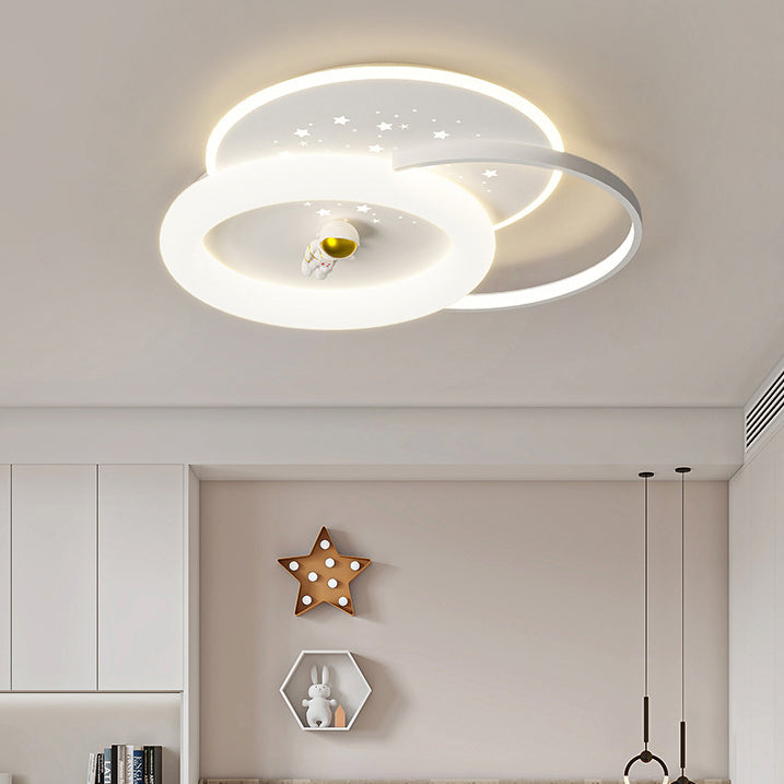 Contemporary Creative Acrylic Aluminum Iron Square Round Planet LED Flush Mount Ceiling Light For Bedroom