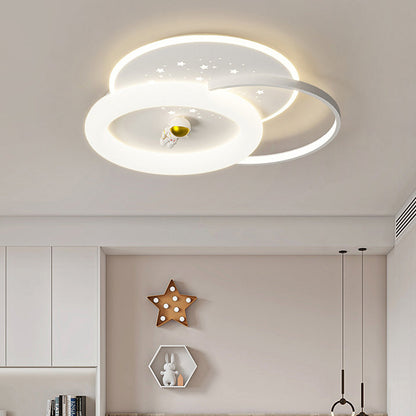 Contemporary Creative Acrylic Aluminum Iron Square Round Planet LED Flush Mount Ceiling Light For Bedroom