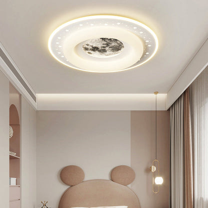 Contemporary Creative Acrylic Aluminum Iron Square Round Planet LED Flush Mount Ceiling Light For Bedroom