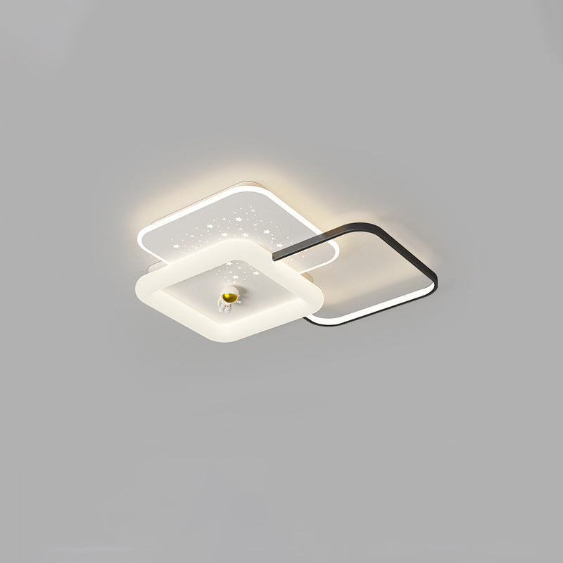 Contemporary Creative Acrylic Aluminum Iron Square Round Planet LED Flush Mount Ceiling Light For Bedroom