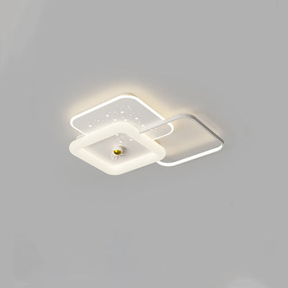 Contemporary Creative Acrylic Aluminum Iron Square Round Planet LED Flush Mount Ceiling Light For Bedroom
