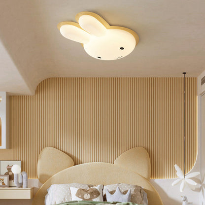 Modern Art Deco Kids PE Iron Rabbit Shape LED Flush Mount Ceiling Light For Bedroom