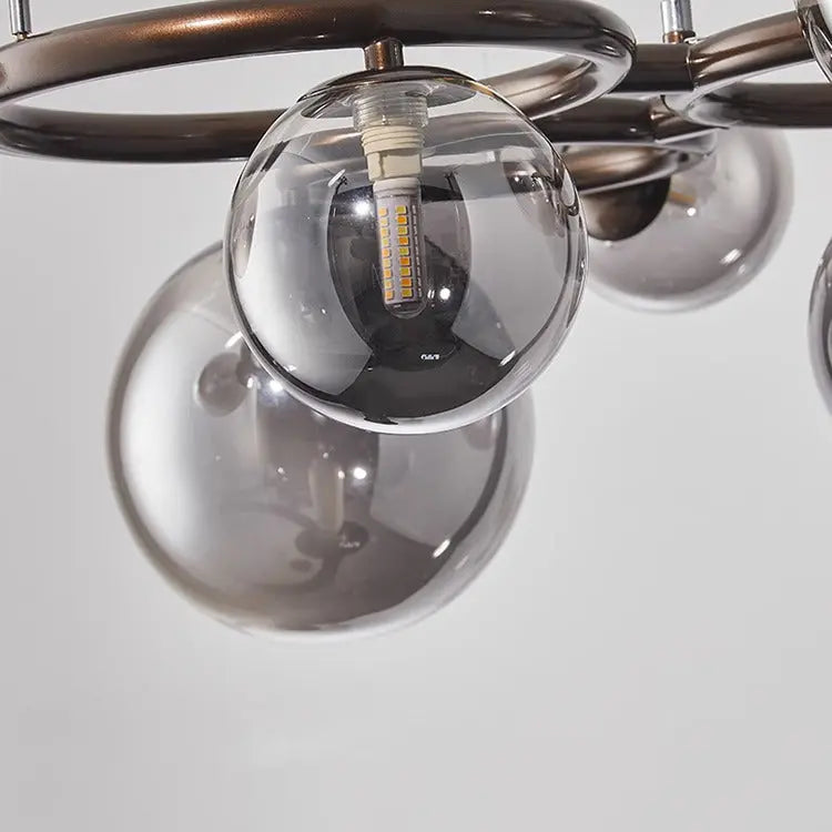 Contemporary Scandinavian Glass Iron Round Orb 5/7/9-light Chandelier for Bedroom & Living Room Lumendat