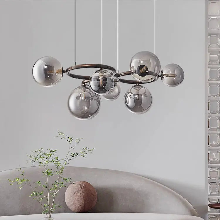 Contemporary Scandinavian Glass Iron Round Orb 5/7/9-light Chandelier for Bedroom & Living Room Lumendat