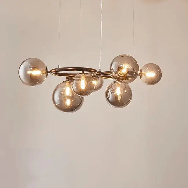 Contemporary Scandinavian Glass Iron Round Orb 5/7/9-light Chandelier for Bedroom & Living Room Lumendat