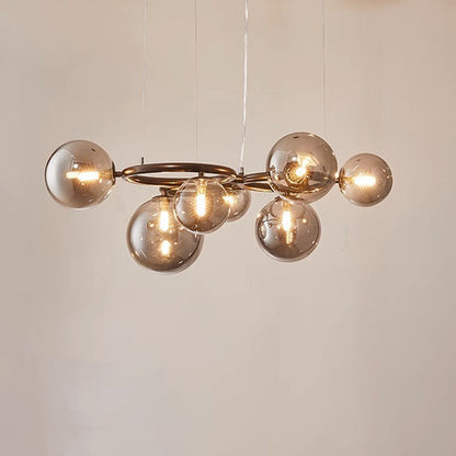 Contemporary Scandinavian Glass Iron Round Orb 5/7/9-light Chandelier for Bedroom & Living Room