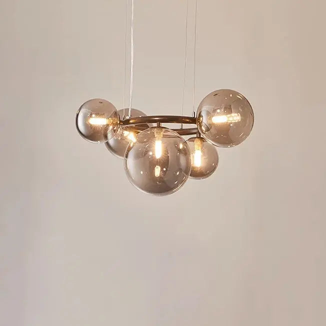 Contemporary Scandinavian Glass Iron Round Orb 5/7/9-light Chandelier for Bedroom & Living Room Lumendat