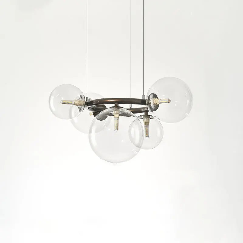 Contemporary Scandinavian Glass Iron Round Orb 5/7/9-light Chandelier for Bedroom & Living Room Lumendat