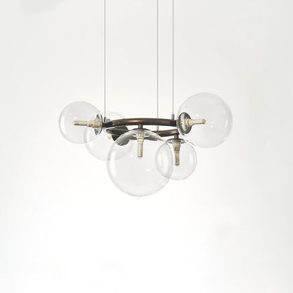 Contemporary Scandinavian Glass Iron Round Orb 5/7/9-light Chandelier for Bedroom & Living Room
