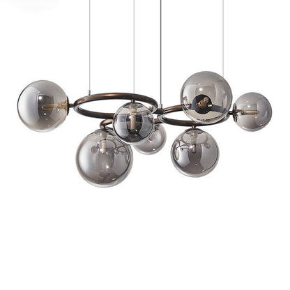 Contemporary Scandinavian Glass Iron Round Orb 5/7/9-light Chandelier for Bedroom & Living Room
