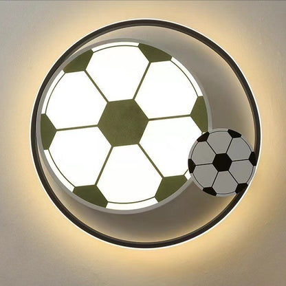 Modern Art Deco Kids Acrylic Iron Soccer-Shaped Round LED Flush Mount Ceiling Light For Bedroom