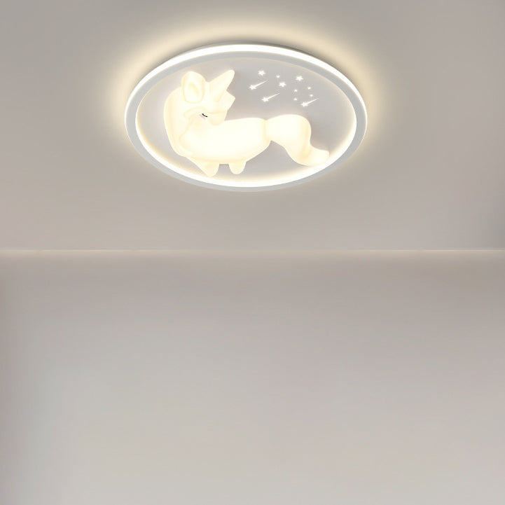 Lumendat Modern Art Deco Iron PE Unicorn Shape Round LED Flush Mount Ceiling Light For Bedroom & Living Room Lumendat