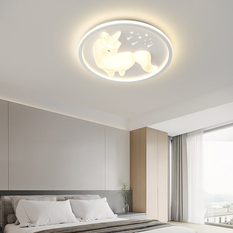 Lumendat Modern Art Deco Iron PE Unicorn Shape Round LED Flush Mount Ceiling Light For Bedroom & Living Room Lumendat