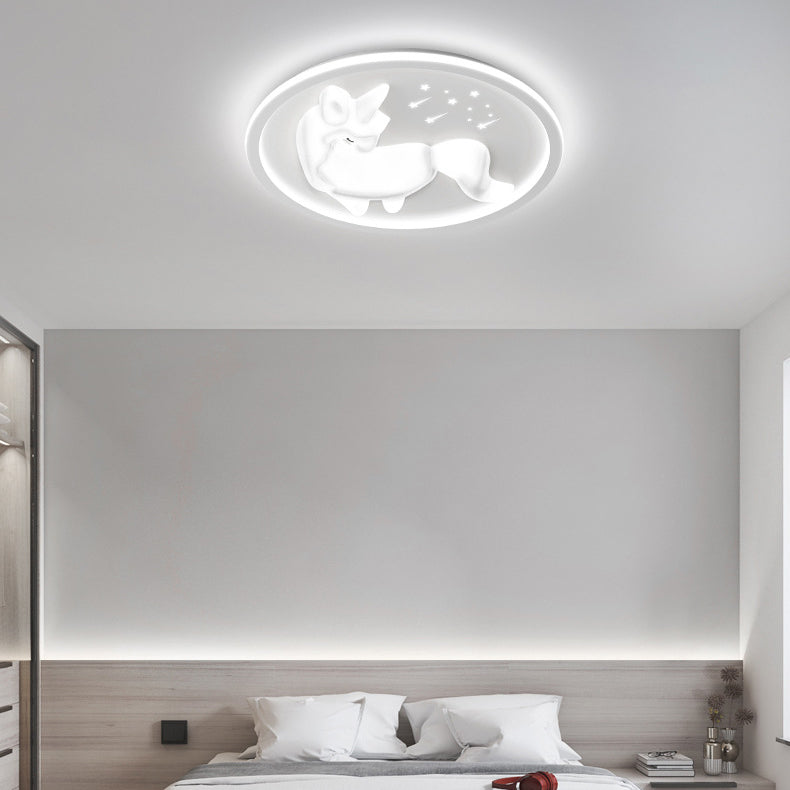 Lumendat Modern Art Deco Iron PE Unicorn Shape Round LED Flush Mount Ceiling Light For Bedroom & Living Room Lumendat