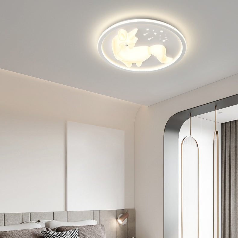 Lumendat Modern Art Deco Iron PE Unicorn Shape Round LED Flush Mount Ceiling Light For Bedroom & Living Room Lumendat