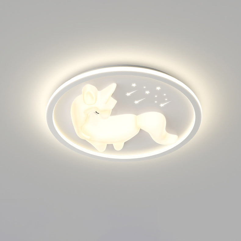 Lumendat Modern Art Deco Iron PE Unicorn Shape Round LED Flush Mount Ceiling Light For Bedroom & Living Room Lumendat
