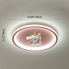 Modern Art Deco Kids Acrylic Iron Unicorn Round LED Flush Mount Ceiling Light For Bedroom & Living Room