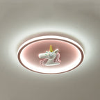 Modern Art Deco Kids Acrylic Iron Unicorn Round LED Flush Mount Ceiling Light For Bedroom & Living Room