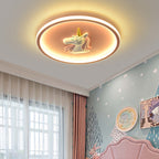 Modern Art Deco Kids Acrylic Iron Unicorn Round LED Flush Mount Ceiling Light For Bedroom & Living Room