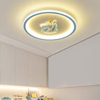 Modern Art Deco Kids Acrylic Iron Unicorn Round LED Flush Mount Ceiling Light For Bedroom & Living Room