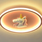 Modern Art Deco Kids Acrylic Iron Unicorn Round LED Flush Mount Ceiling Light For Bedroom & Living Room