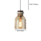 Contemporary Scandinavian Glass Wood Metal Round Cylinder 1-light Pendant Light for Bedroom