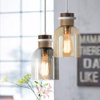 Contemporary Scandinavian Glass Wood Metal Round Cylinder 1-light Pendant Light for Bedroom