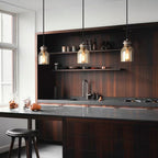 Contemporary Scandinavian Glass Wood Metal Round Cylinder 1-light Pendant Light for Bedroom