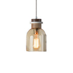 Contemporary Scandinavian Glass Wood Metal Round Cylinder 1-light Pendant Light for Bedroom