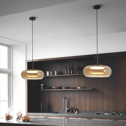 Modern Minimalist Electroplated Glass Iron Oval LED Pendant Light For Bedroom & Living Room