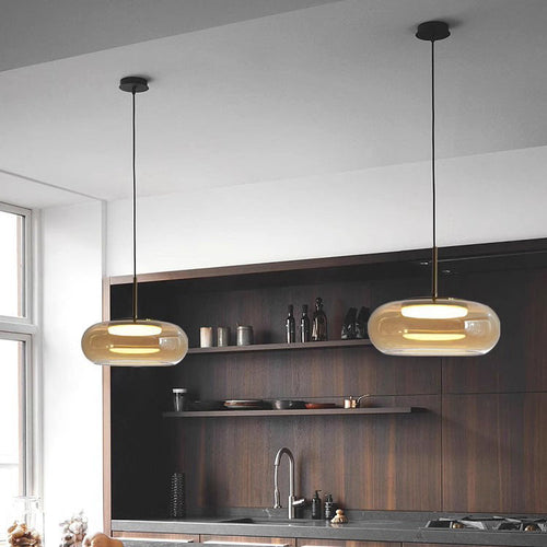 Modern Minimalist Electroplated Glass Iron Oval LED Pendant Light For Bedroom & Living Room
