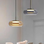 Modern Minimalist Electroplated Glass Iron Oval LED Pendant Light For Bedroom & Living Room