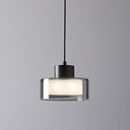 Modern Minimalist Brass Acrylic Glass Round Cylinder LED Pendant Light For Bedroom & Living Room