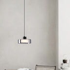 Modern Minimalist Brass Acrylic Glass Round Cylinder LED Pendant Light For Bedroom & Living Room