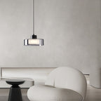 Modern Minimalist Brass Acrylic Glass Round Cylinder LED Pendant Light For Bedroom & Living Room