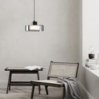 Modern Minimalist Brass Acrylic Glass Round Cylinder LED Pendant Light For Bedroom & Living Room