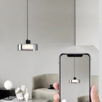 Modern Minimalist Brass Acrylic Glass Round Cylinder LED Pendant Light For Bedroom & Living Room