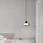 Modern Minimalist Brass Acrylic Glass Round Cylinder LED Pendant Light For Bedroom & Living Room