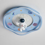 Modern Art Deco Kids Silicone Resin Iron Astronaut Planet-shaped Round LED Flush Mount Ceiling Light for Bedroom