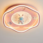 Modern Art Deco Kids Silicone Resin Iron Astronaut Planet-shaped Round LED Flush Mount Ceiling Light for Bedroom