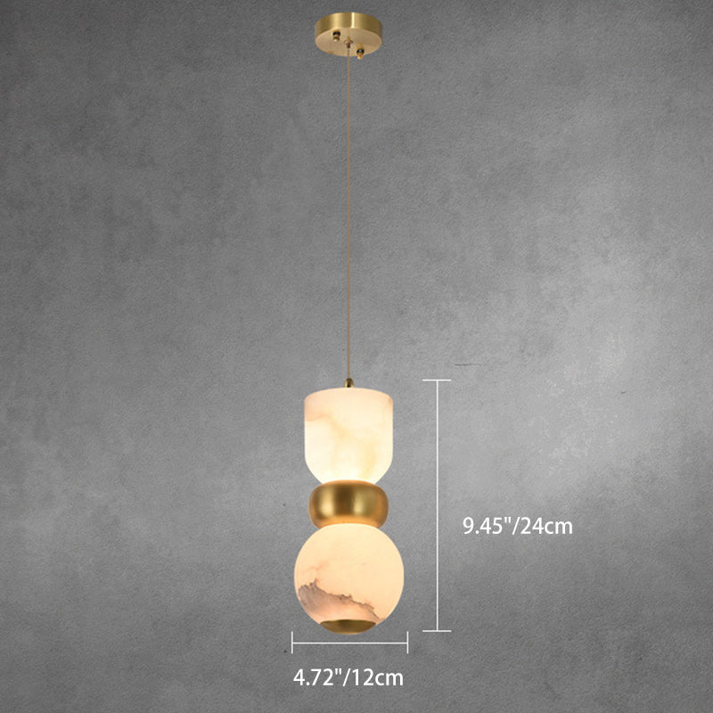 Contemporary Creative Brass Natural Stone Alabaster Flat Round LED Pendant Light For Bedroom