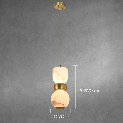 Contemporary Creative Brass Natural Stone Alabaster Flat Round LED Pendant Light For Bedroom