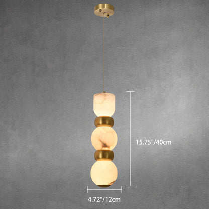 Contemporary Creative Brass Natural Stone Alabaster Flat Round LED Pendant Light For Bedroom