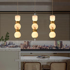 Contemporary Creative Brass Natural Stone Alabaster Flat Round LED Pendant Light For Bedroom