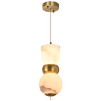 Contemporary Creative Brass Natural Stone Alabaster Flat Round LED Pendant Light For Bedroom