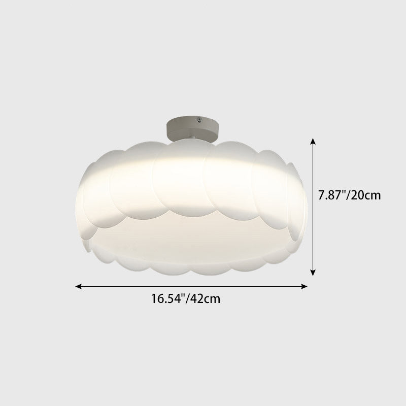 Modern Minimalist Metal Pe Round Wavy LED Semi-flush Mount Ceiling Light for Bedroom
