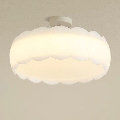 Modern Minimalist Metal Pe Round Wavy LED Semi-flush Mount Ceiling Light for Bedroom