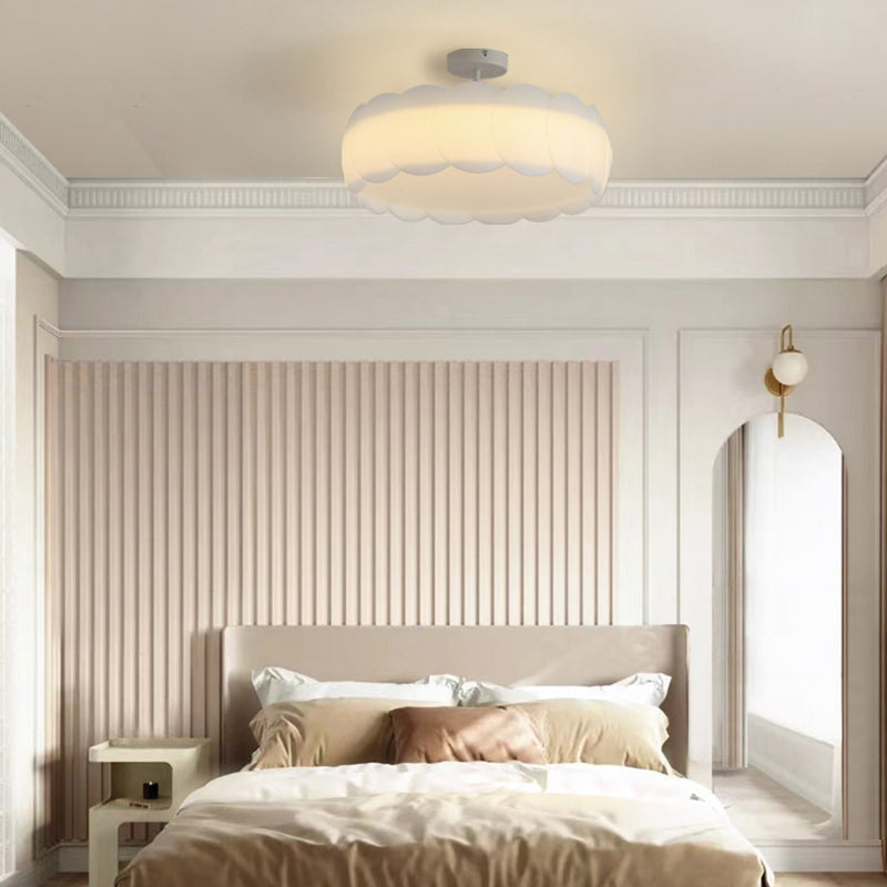 Modern Minimalist Metal Pe Round Wavy LED Semi-flush Mount Ceiling Light for Bedroom