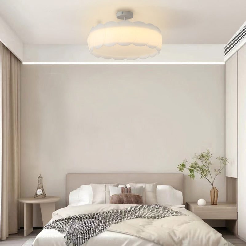 Modern Minimalist Metal Pe Round Wavy LED Semi-flush Mount Ceiling Light for Bedroom